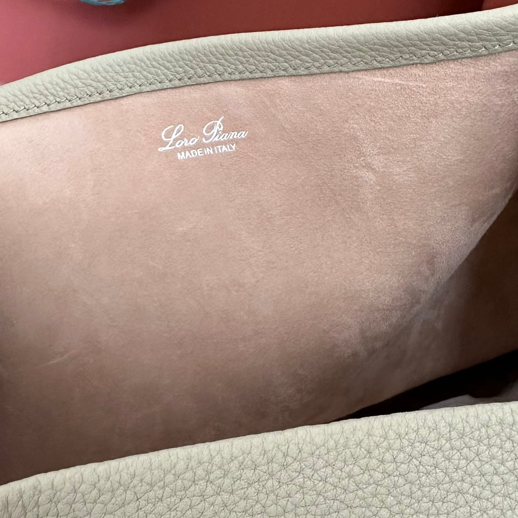 LORO PIANA LARGE 36 BALE BAG IN PEARL GRAY GRAINED CALFSKIN