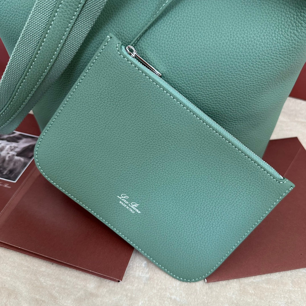 LORO PIANA MEDIUM 36 BAG IN PERSIAN GREEN CALFSKIN WITH SILVER HARDWARE