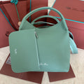 LORO PIANA MEDIUM 36 BAG IN PERSIAN GREEN CALFSKIN WITH SILVER HARDWARE