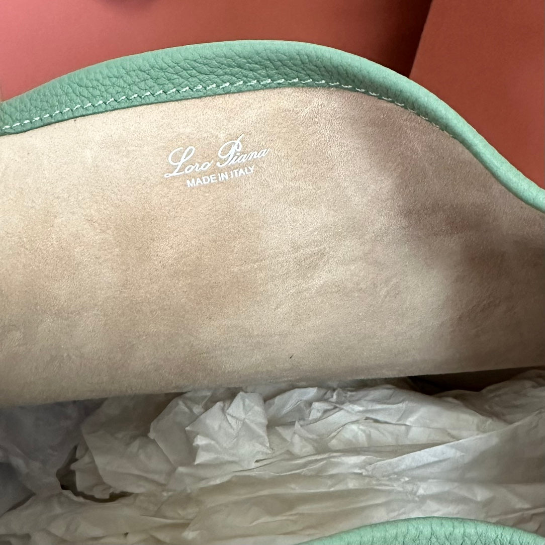 LORO PIANA MEDIUM 36 BAG IN PERSIAN GREEN CALFSKIN WITH SILVER HARDWARE