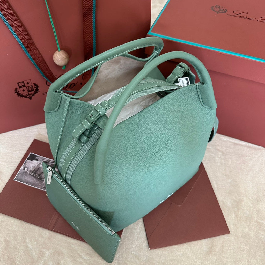 LORO PIANA MEDIUM 36 BAG IN PERSIAN GREEN CALFSKIN WITH SILVER HARDWARE