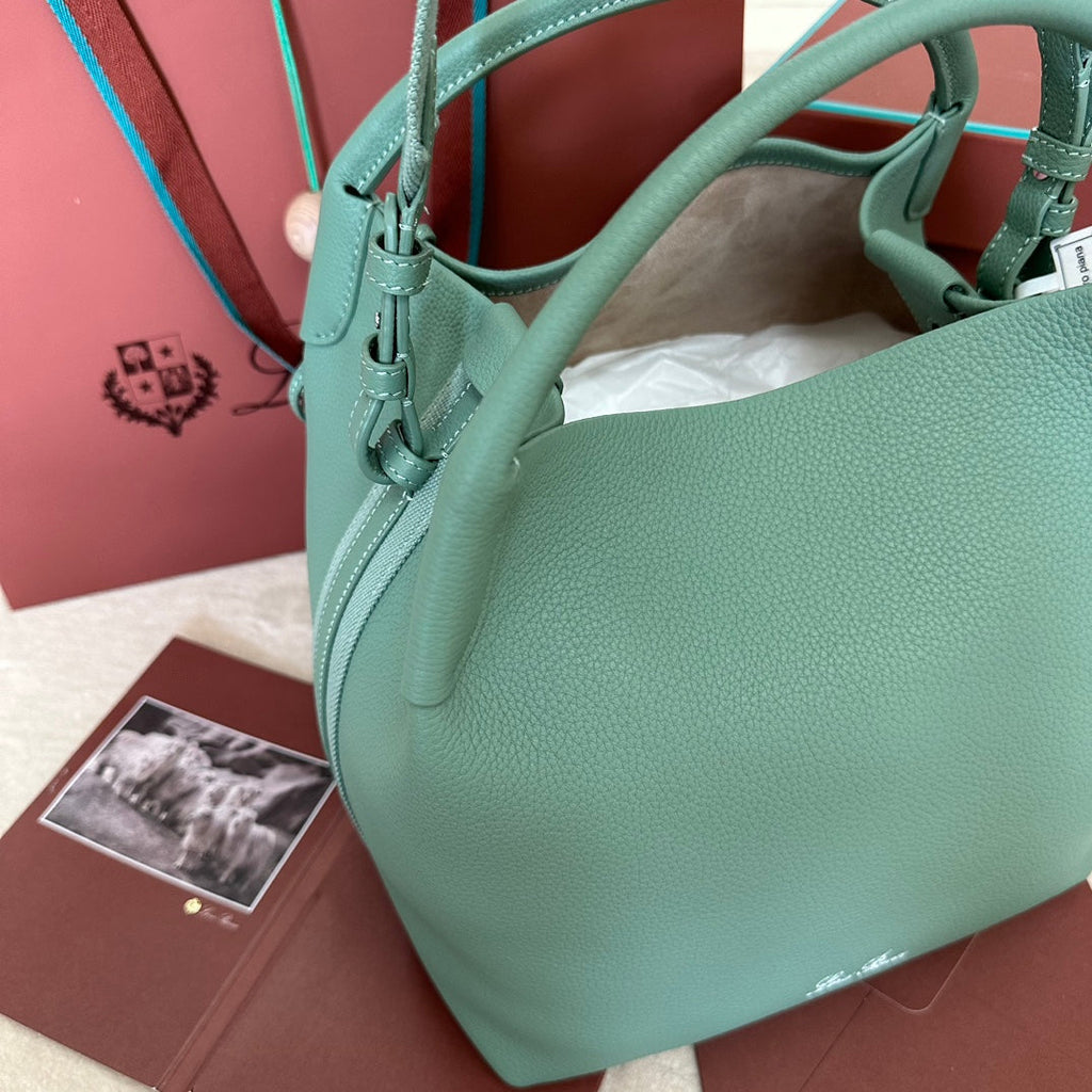LORO PIANA MEDIUM 36 BAG IN PERSIAN GREEN CALFSKIN WITH SILVER HARDWARE
