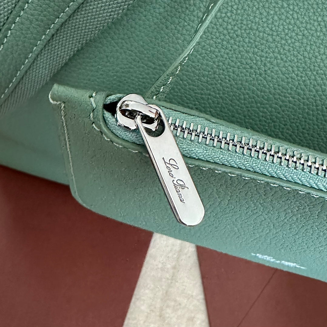 LORO PIANA MEDIUM 36 BAG IN PERSIAN GREEN CALFSKIN WITH SILVER HARDWARE
