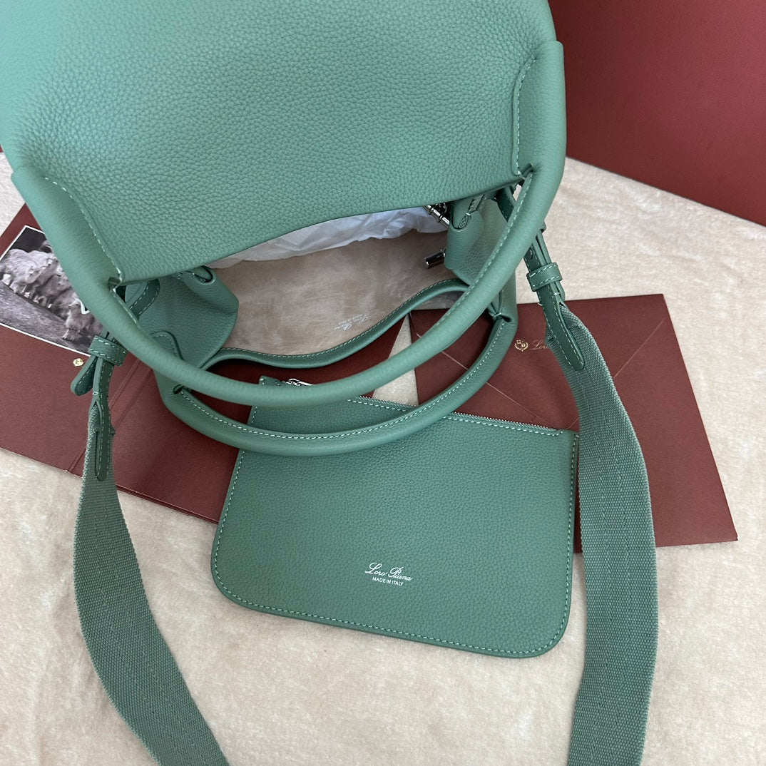 LORO PIANA MEDIUM 36 BAG IN PERSIAN GREEN CALFSKIN WITH SILVER HARDWARE