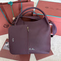 LORO PIANA MEDIUM 36 BAG IN WINE PURPLE CALFSKIN WITH GOLD HARDWARE