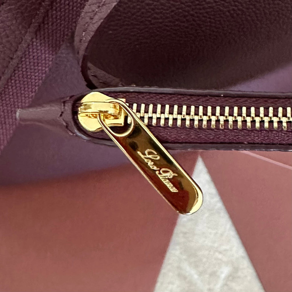 LORO PIANA MEDIUM 36 BAG IN WINE PURPLE CALFSKIN WITH GOLD HARDWARE