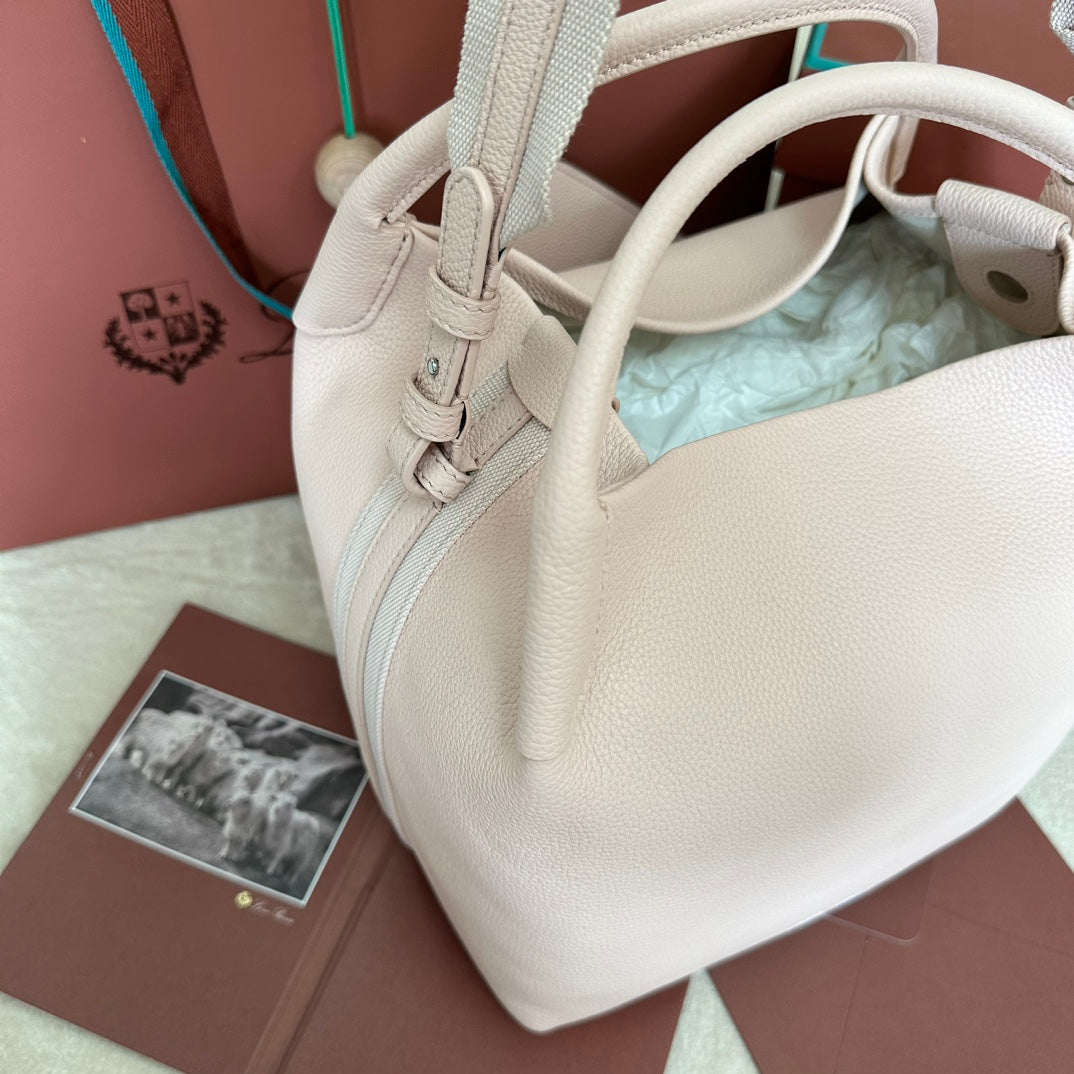 LORO PIANA MEDIUM 36 BAG IN PALE PINK CALFSKIN WITH SILVER HARDWARE