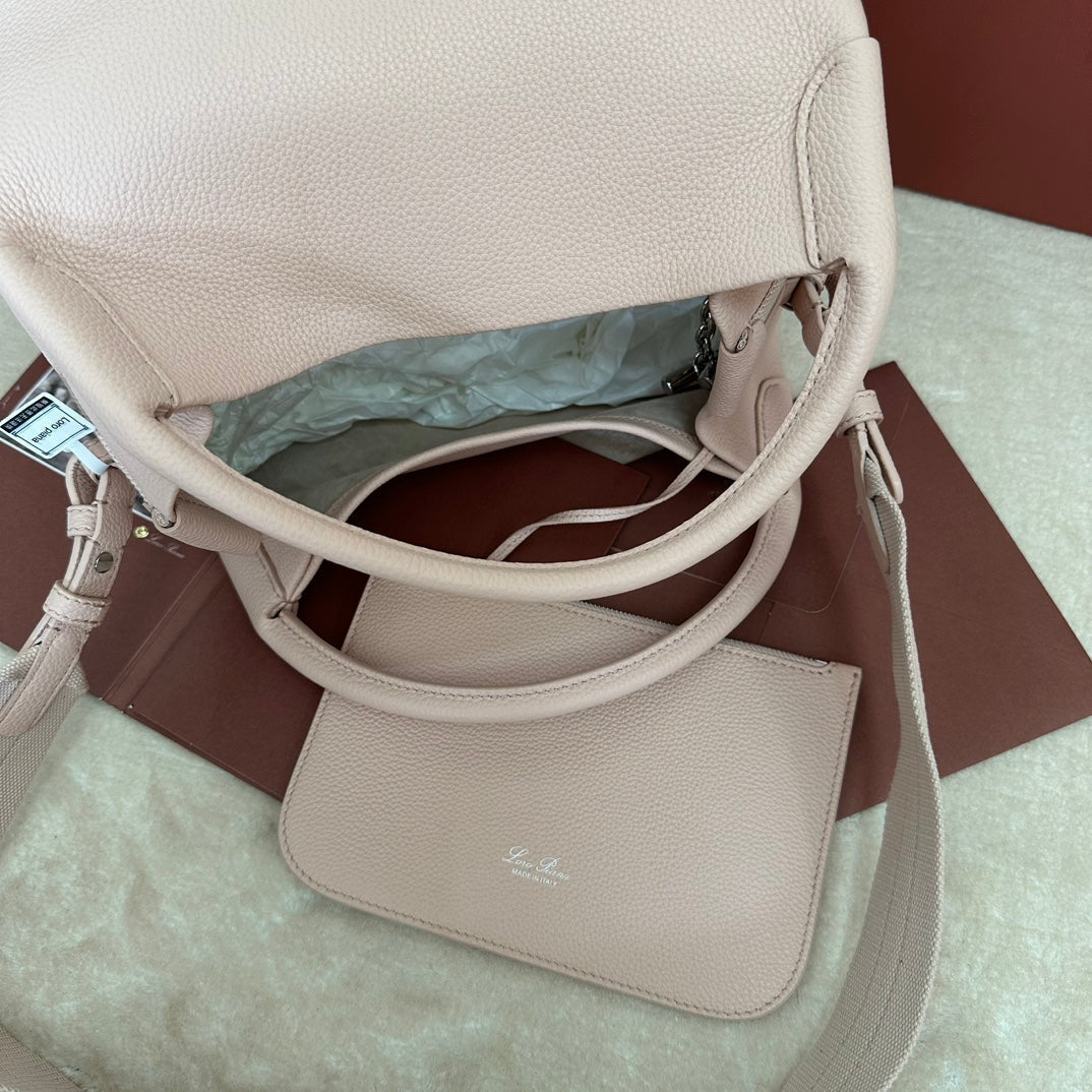 LORO PIANA MEDIUM 36 BAG IN PALE PINK CALFSKIN WITH SILVER HARDWARE