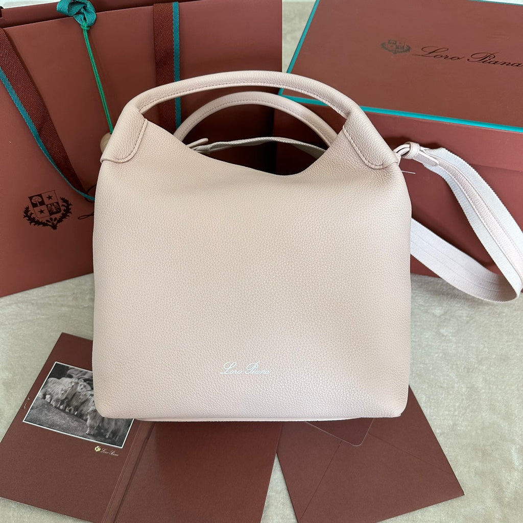 LORO PIANA MEDIUM 36 BAG IN PALE PINK CALFSKIN WITH SILVER HARDWARE