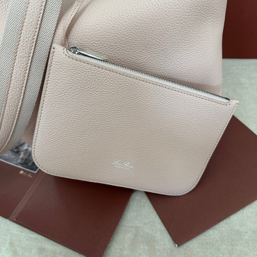 LORO PIANA MEDIUM 36 BAG IN PALE PINK CALFSKIN WITH SILVER HARDWARE