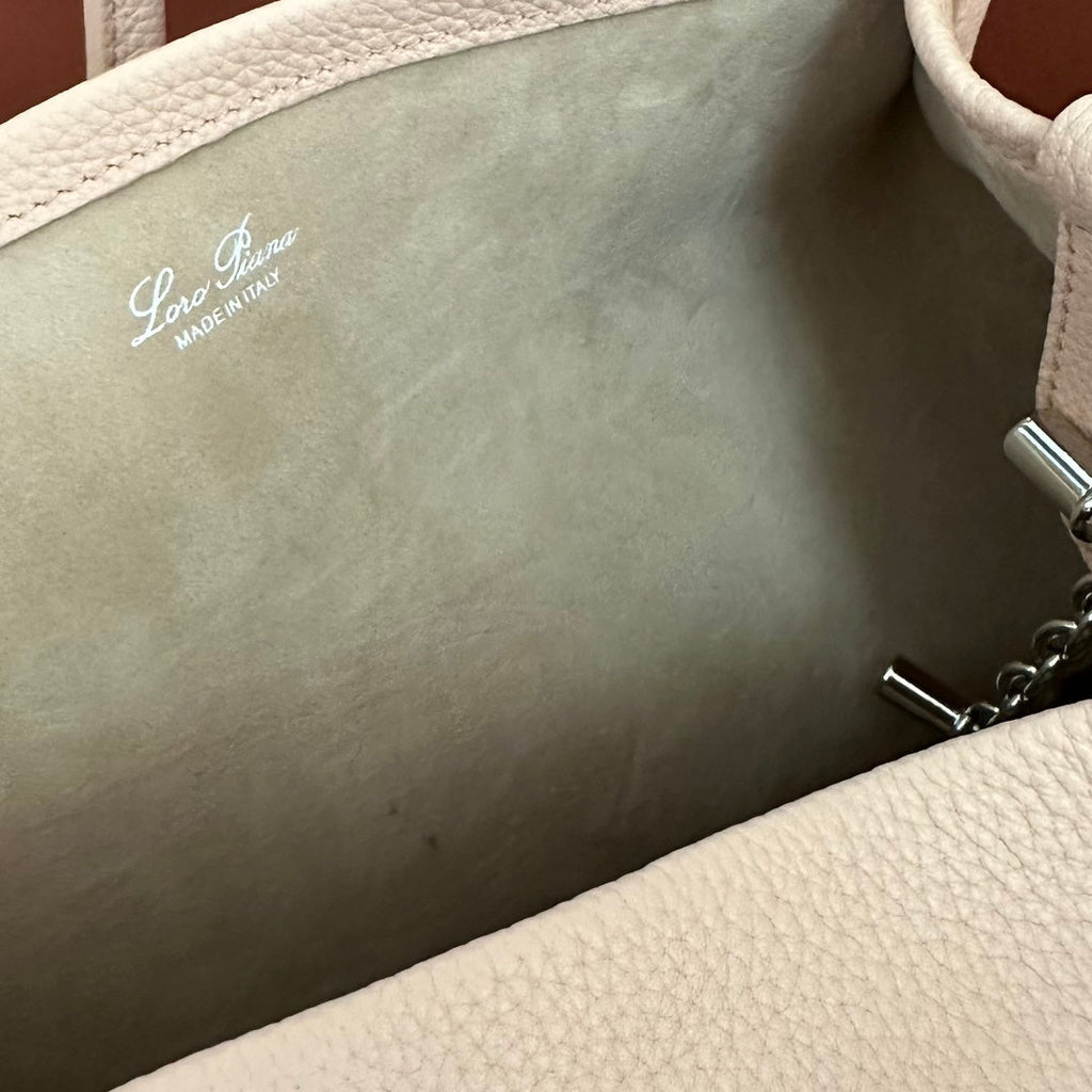 LORO PIANA MEDIUM 36 BAG IN PALE PINK CALFSKIN WITH SILVER HARDWARE