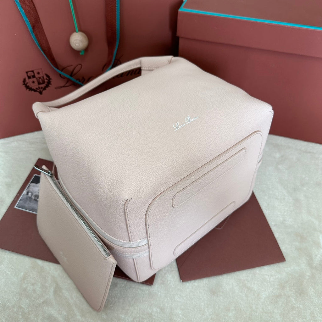 LORO PIANA MEDIUM 36 BAG IN PALE PINK CALFSKIN WITH SILVER HARDWARE