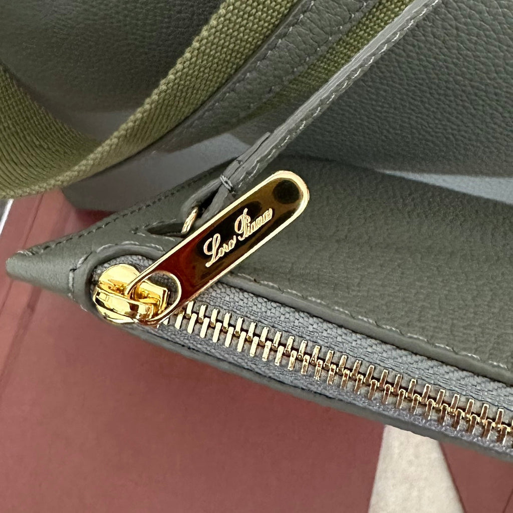 LORO PIANA MEDIUM 36 BAG IN ASH GRAY CALFSKIN WITH GOLD HARDWARE