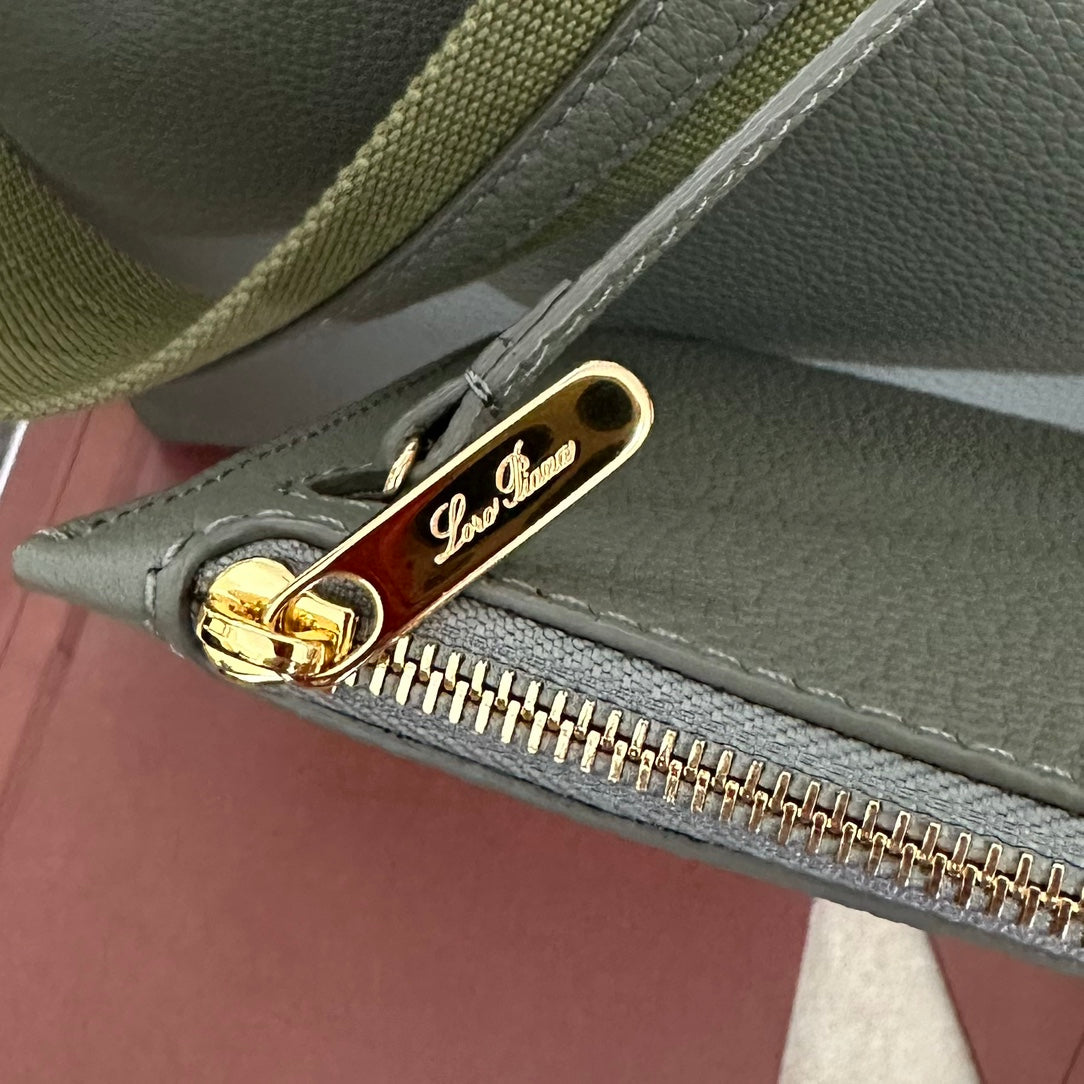 LORO PIANA MEDIUM 36 BAG IN ASH GRAY CALFSKIN WITH GOLD HARDWARE