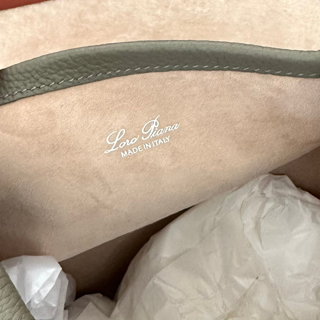 LORO PIANA SMALL 21 BALE BAG IN BASIL GREEN GRAINED CALFSKIN WITH GOLD HARDWARE