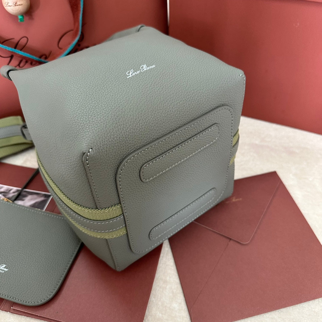LORO PIANA SMALL 21 BALE BAG IN BASIL GREEN GRAINED CALFSKIN WITH GOLD HARDWARE