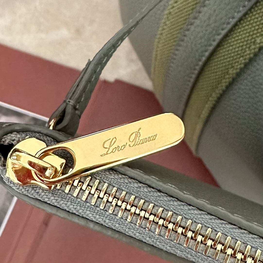 LORO PIANA SMALL 21 BALE BAG IN BASIL GREEN GRAINED CALFSKIN WITH GOLD HARDWARE