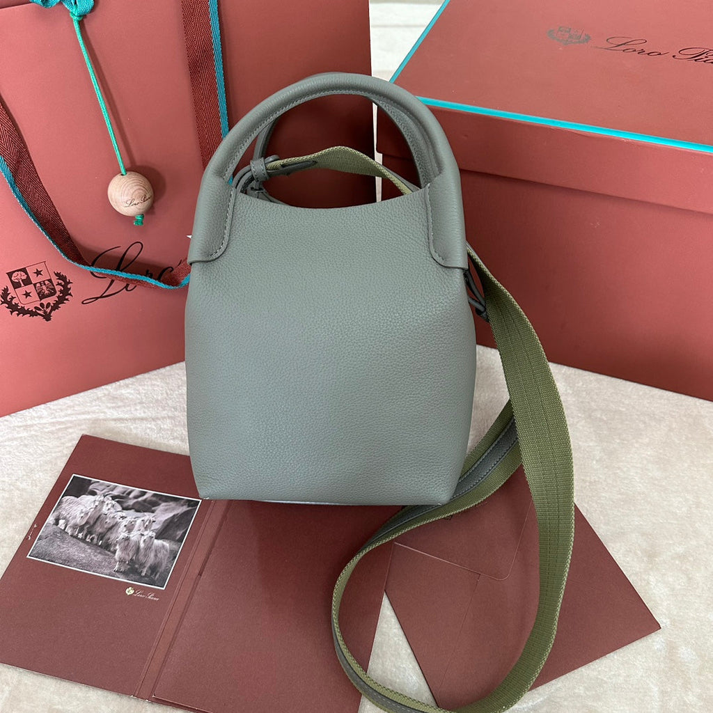 LORO PIANA SMALL 21 BALE BAG IN BASIL GREEN GRAINED CALFSKIN WITH GOLD HARDWARE