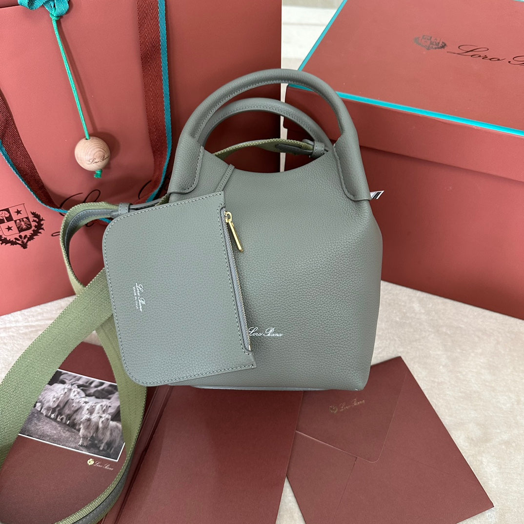 LORO PIANA SMALL 21 BALE BAG IN BASIL GREEN GRAINED CALFSKIN WITH GOLD HARDWARE