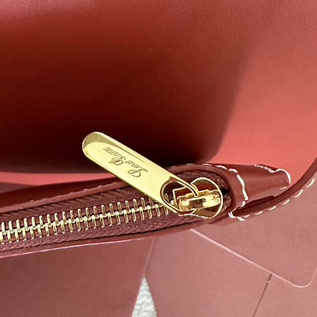 LORO PIANA MEDIUM 36 BAG IN VERMILION RED CALFSKIN WITH GOLD HARDWARE