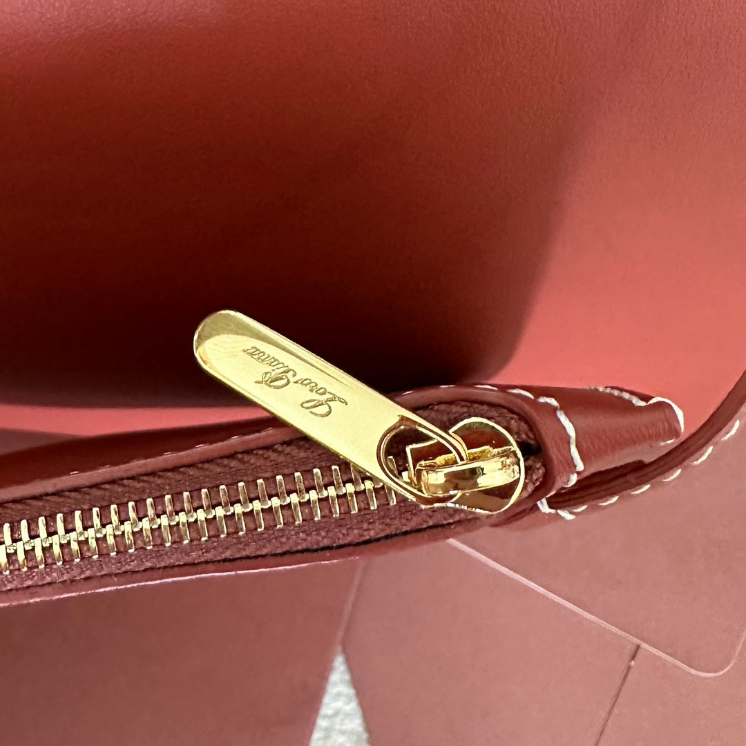 LORO PIANA MEDIUM 36 BAG IN VERMILION RED CALFSKIN WITH GOLD HARDWARE