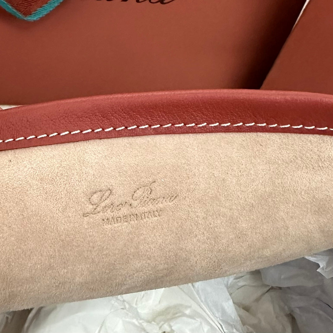 LORO PIANA MEDIUM 36 BAG IN VERMILION RED CALFSKIN WITH GOLD HARDWARE
