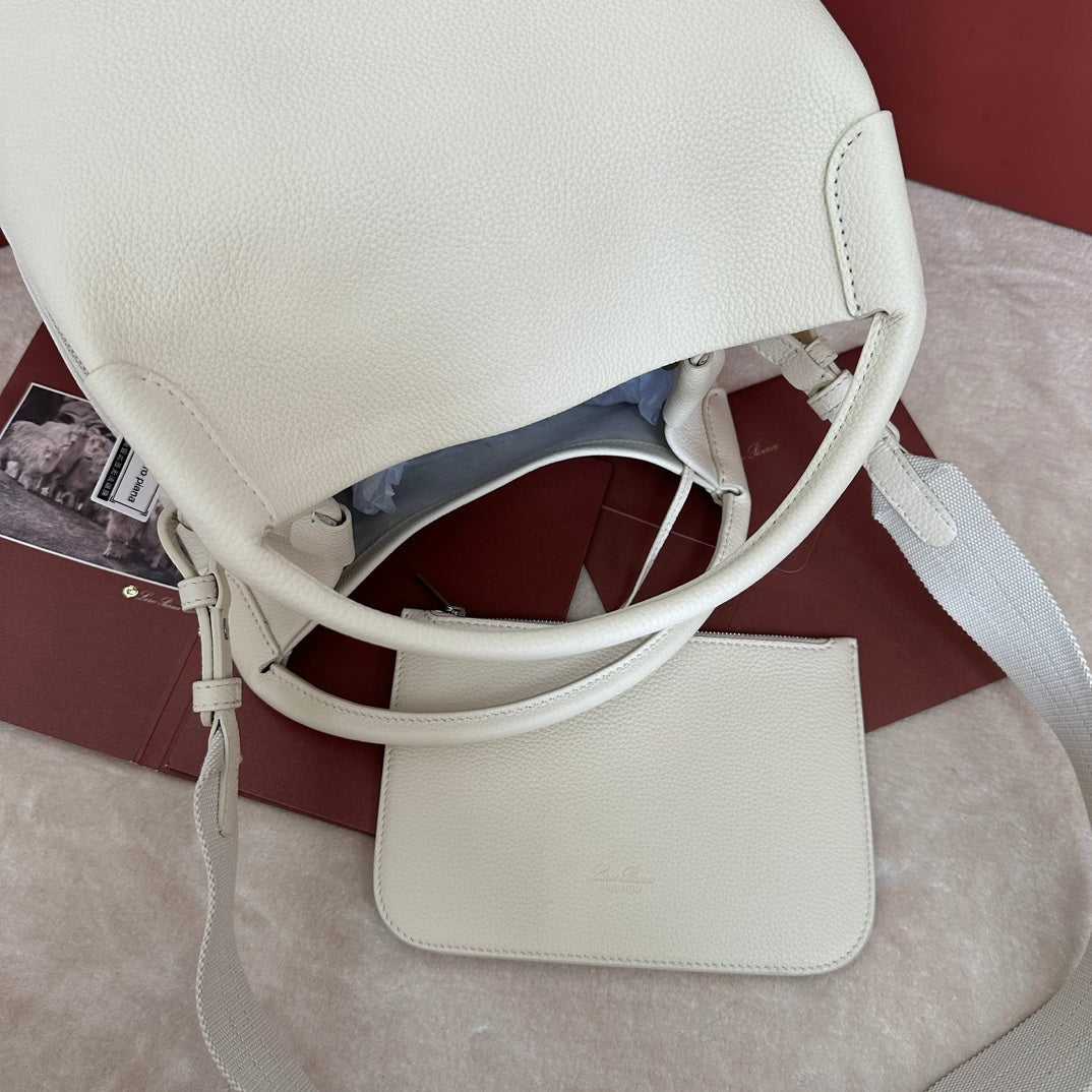 LORO PIANA MEDIUM 36 BAG IN WHITE CALFSKIN WITH SILVER HARDWARE