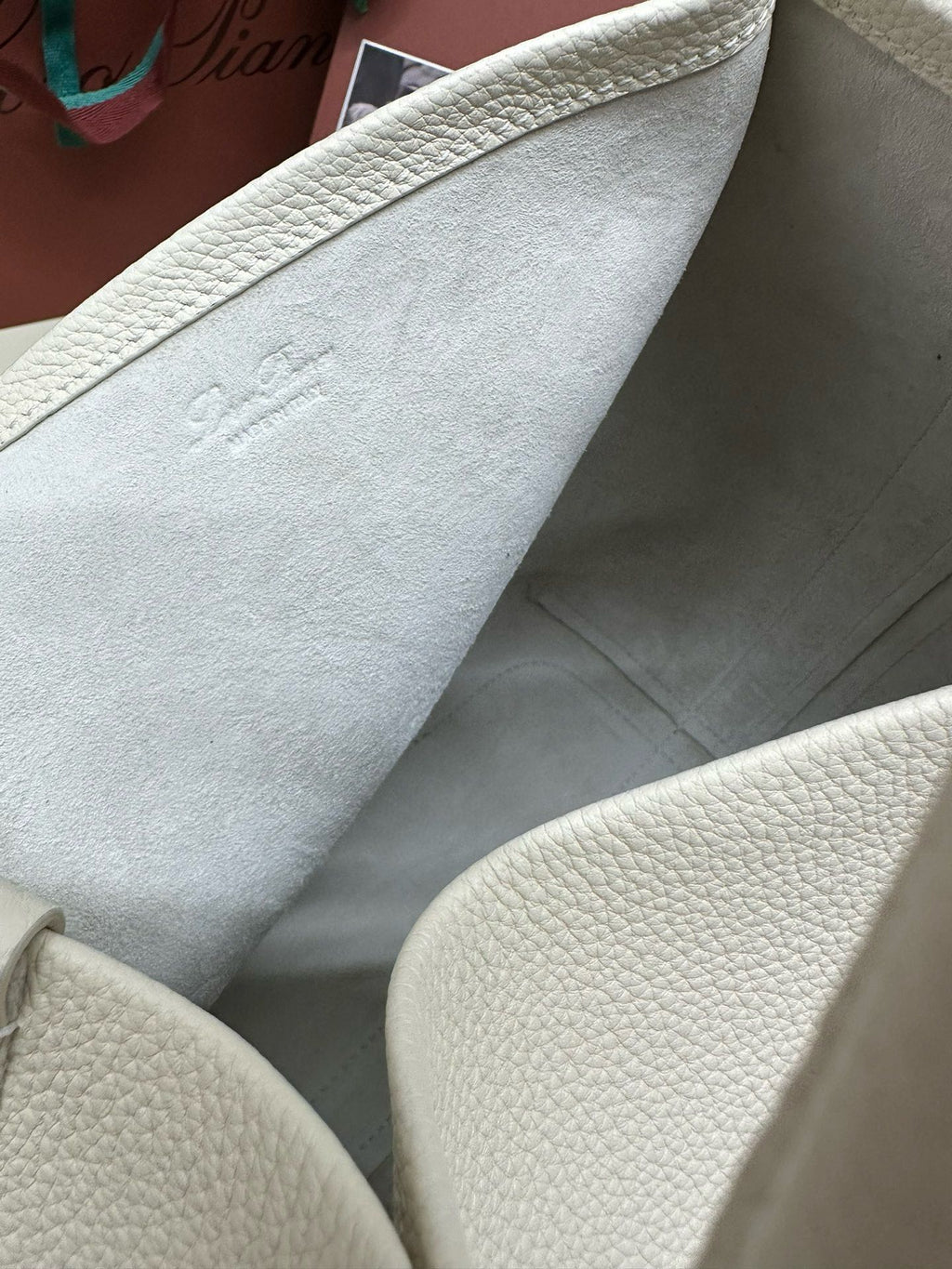 LORO PIANA MEDIUM 36 BAG IN WHITE CALFSKIN WITH SILVER HARDWARE