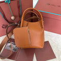LORO PIANA SMALL 21 BALE BAG IN BRONZE BROWN GRAINED CALFSKIN WITH GOLD HARDWARE