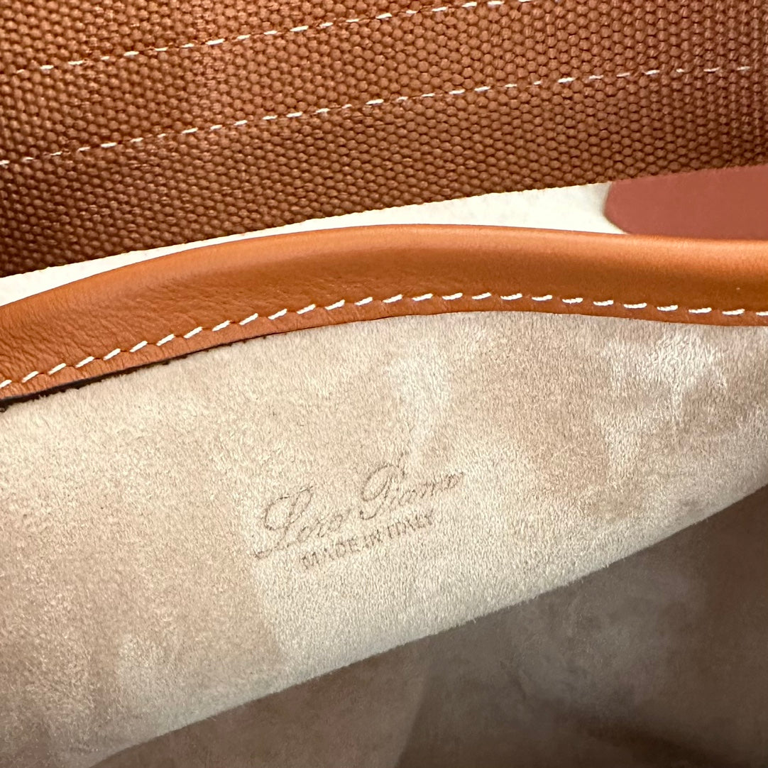 LORO PIANA SMALL 21 BALE BAG IN BRONZE BROWN GRAINED CALFSKIN WITH GOLD HARDWARE