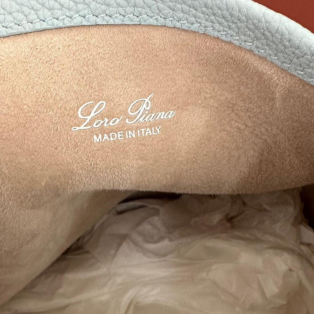 LORO PIANA SMALL 21 BALE BAG IN LIGHT BLUE GRAINED CALFSKIN WITH SILVER HARDWARE