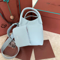 LORO PIANA SMALL 21 BALE BAG IN LIGHT BLUE GRAINED CALFSKIN WITH SILVER HARDWARE
