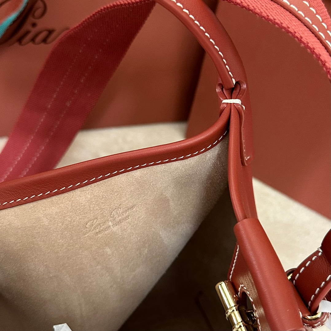 LORO PIANA SMALL 21 BALE BAG IN MARS RED GRAINED CALFSKIN WITH GOLD HARDWARE