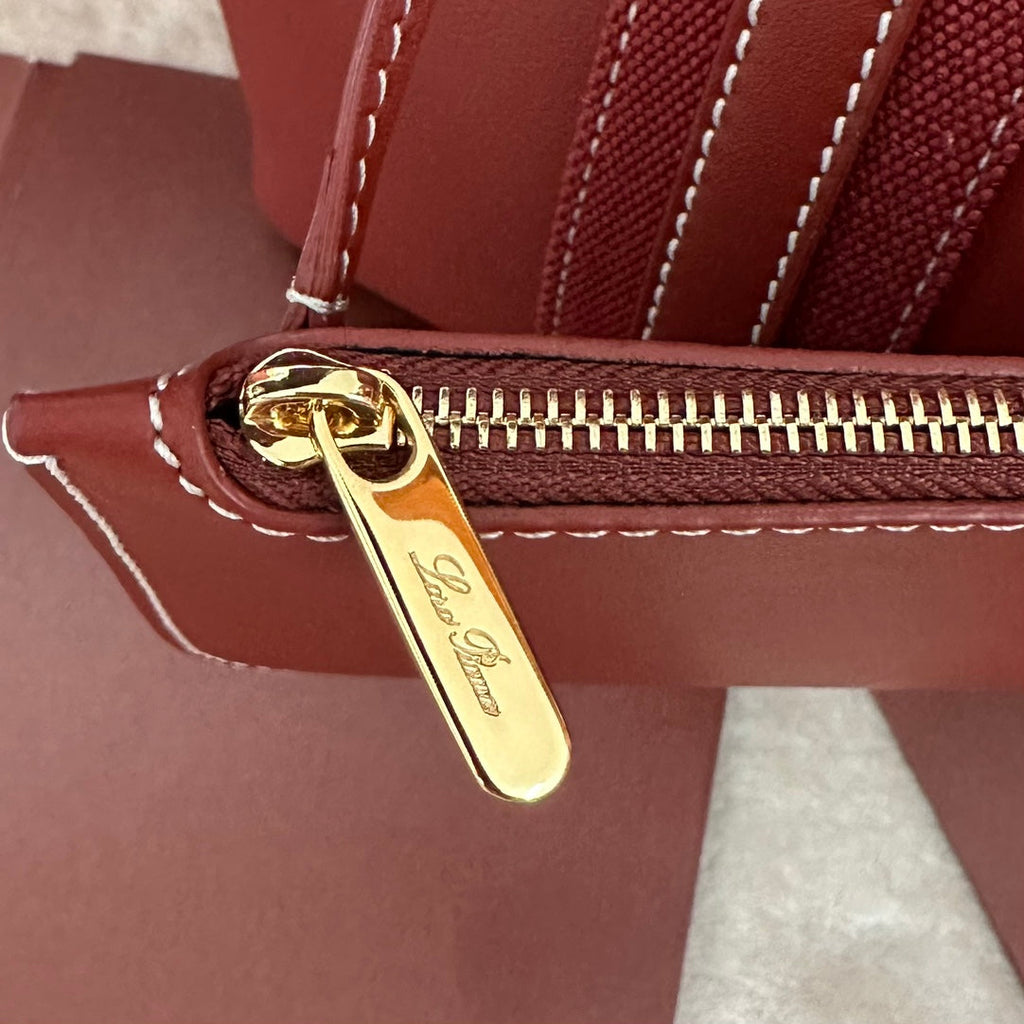 LORO PIANA SMALL 21 BALE BAG IN MARS RED GRAINED CALFSKIN WITH GOLD HARDWARE