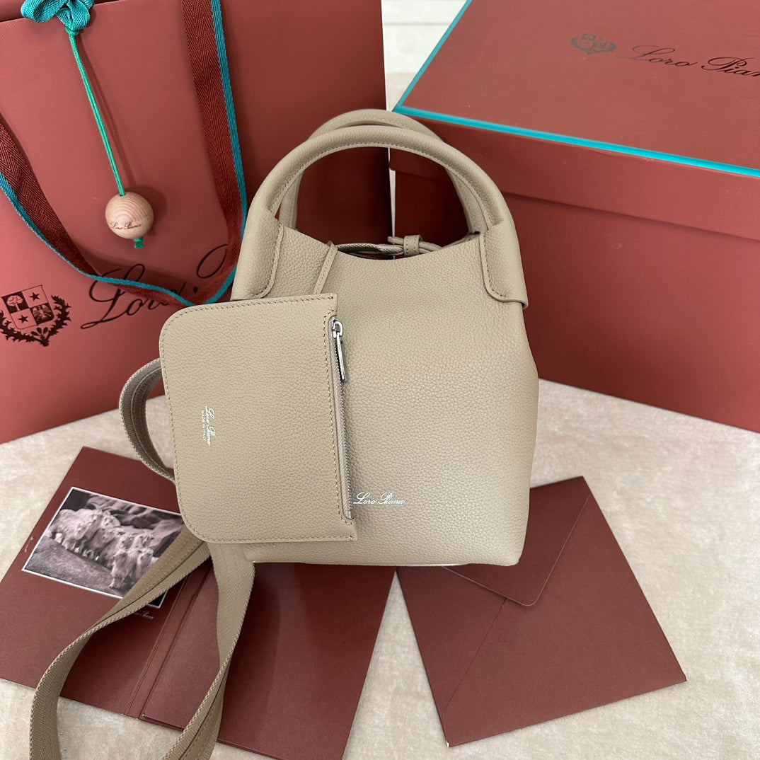 LORO PIANA SMALL 21 BALE BAG IN KHAKI BROWN GRAINED CALFSKIN