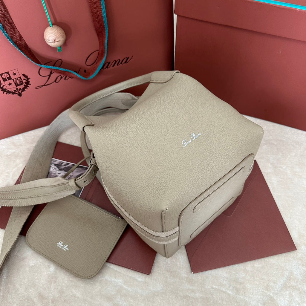 LORO PIANA SMALL 21 BALE BAG IN KHAKI BROWN GRAINED CALFSKIN
