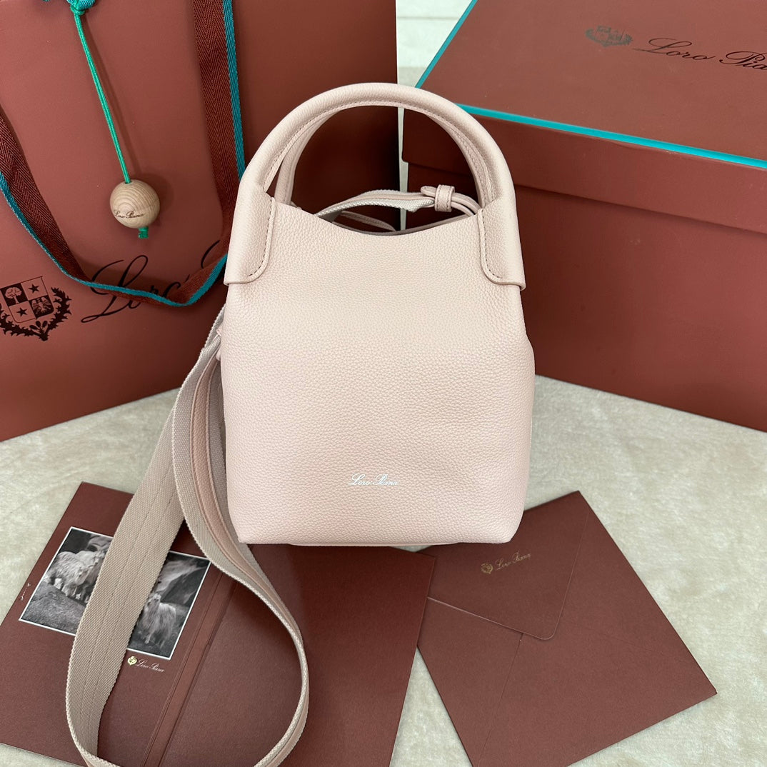 LORO PIANA SMALL 21 BALE BAG IN LIGHT PINK GRAINED CALFSKIN