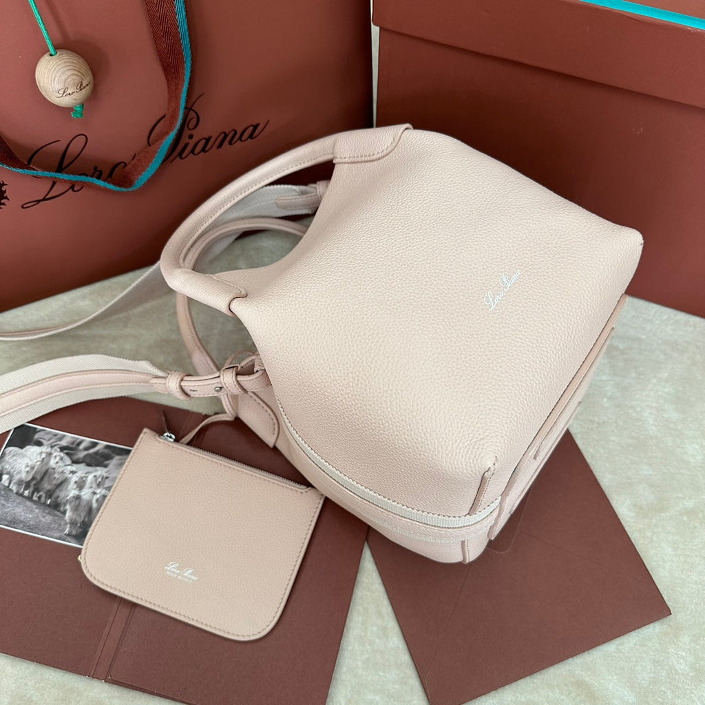 LORO PIANA SMALL 21 BALE BAG IN LIGHT PINK GRAINED CALFSKIN