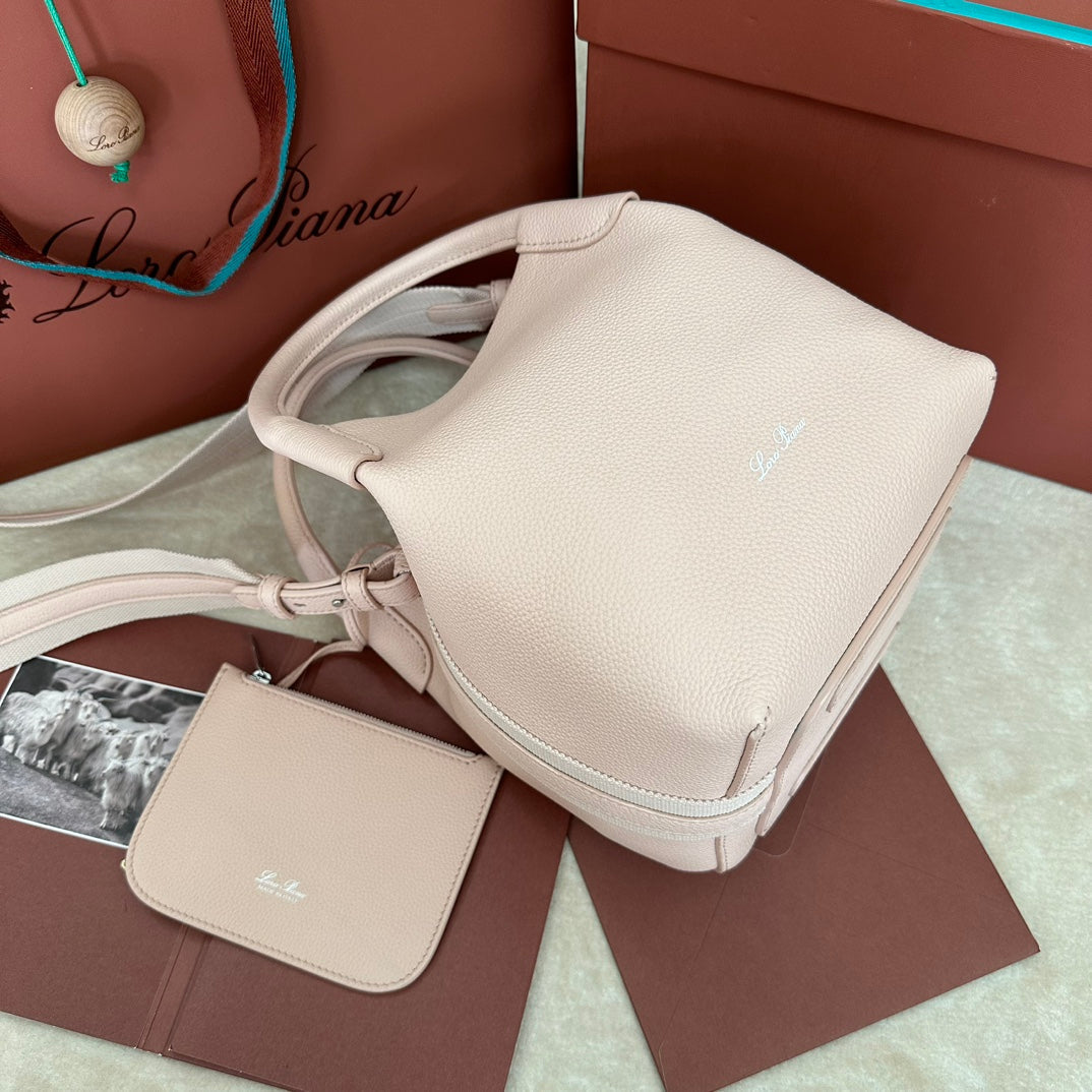 LORO PIANA SMALL 21 BALE BAG IN LIGHT PINK GRAINED CALFSKIN