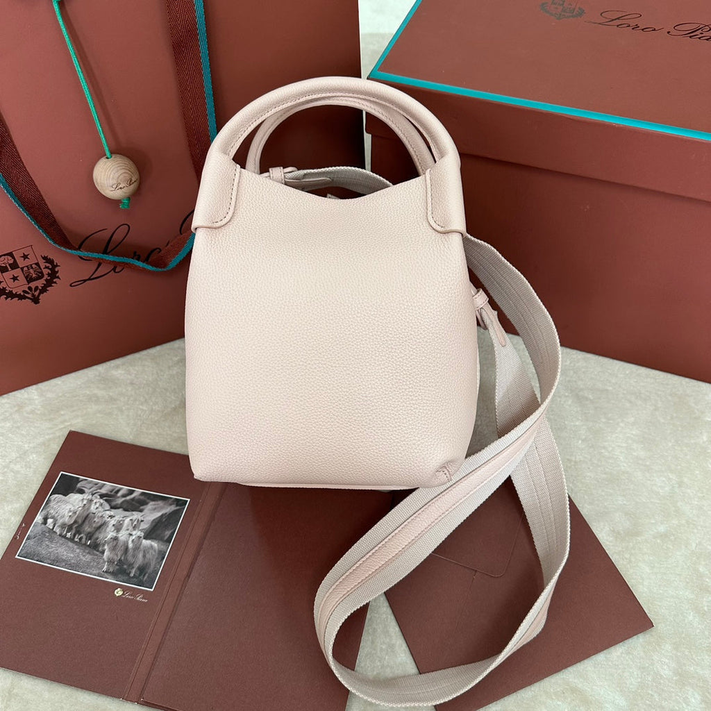 LORO PIANA SMALL 21 BALE BAG IN LIGHT PINK GRAINED CALFSKIN