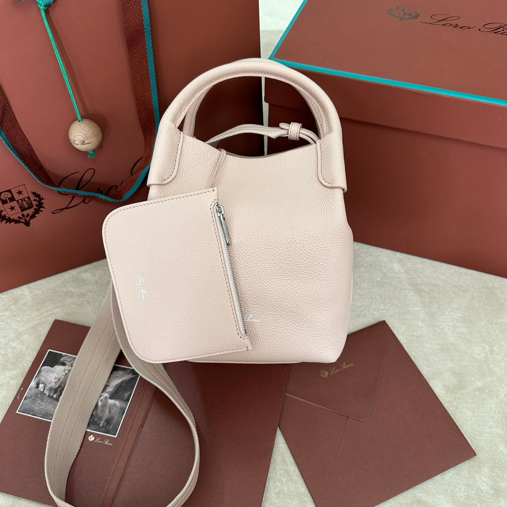 LORO PIANA SMALL 21 BALE BAG IN LIGHT PINK GRAINED CALFSKIN