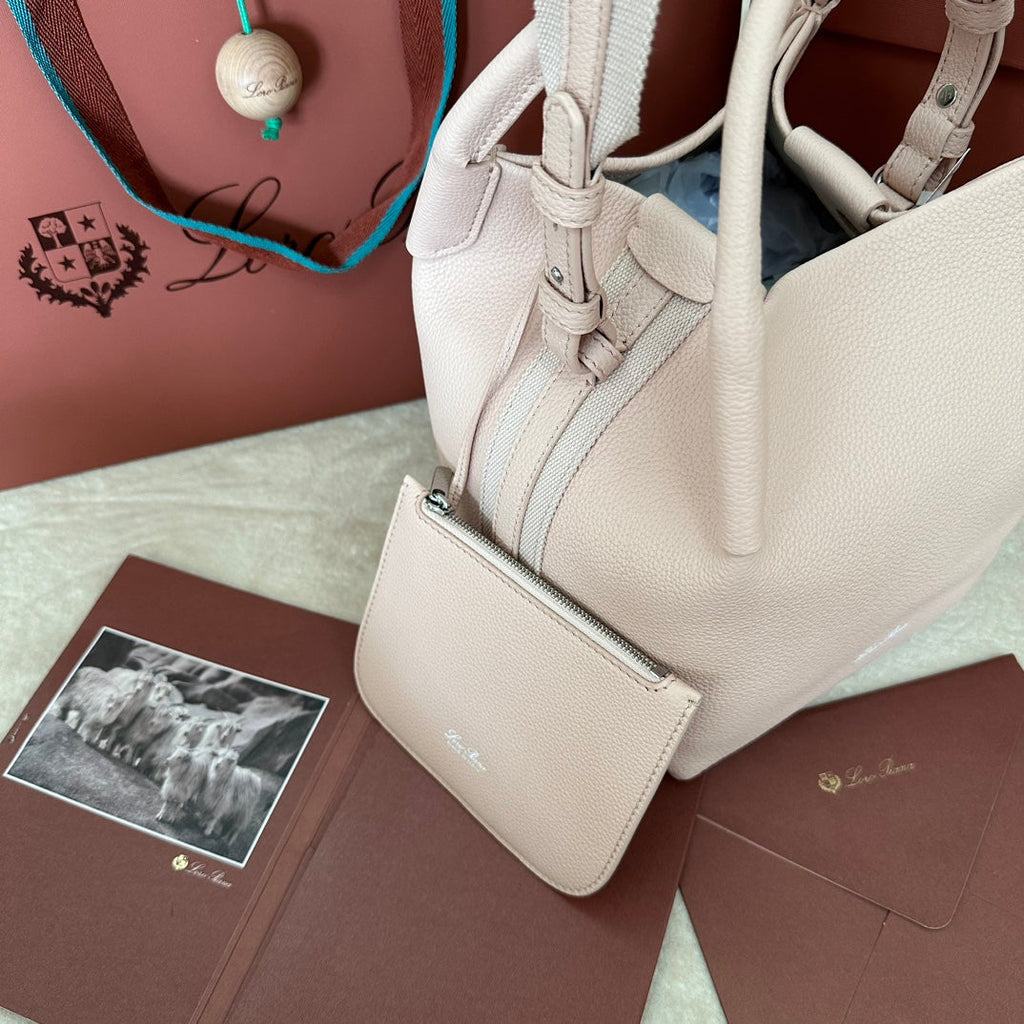 LORO PIANA SMALL 21 BALE BAG IN LIGHT PINK GRAINED CALFSKIN