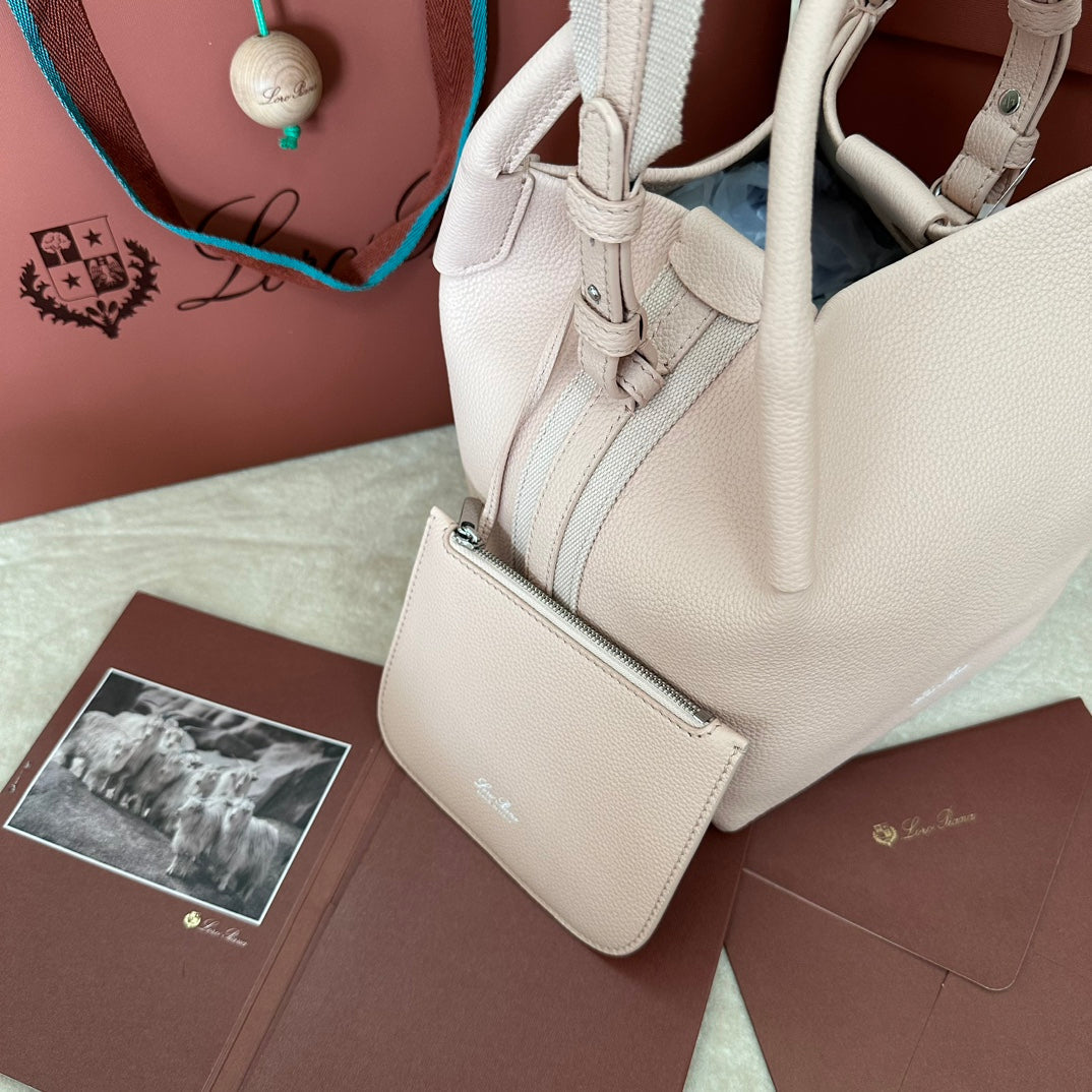 LORO PIANA SMALL 21 BALE BAG IN LIGHT PINK GRAINED CALFSKIN