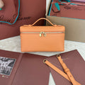 LORO PIANA EXTRA POCKET L19 IN MANGO ORANGE GRAINED CALFSKIN WITH GOLD HARDWARE