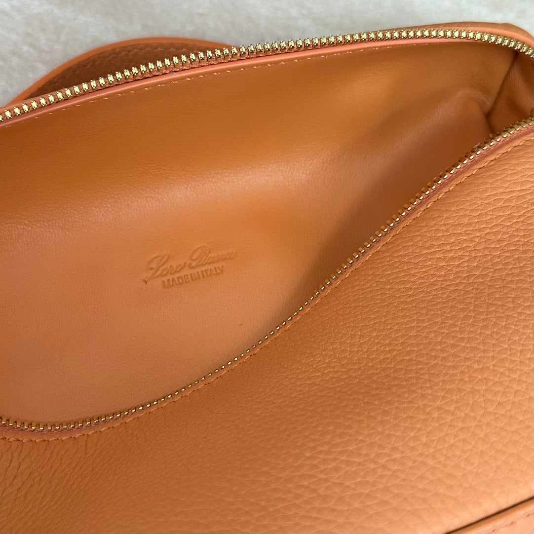 LORO PIANA EXTRA POCKET L19 IN MANGO ORANGE GRAINED CALFSKIN WITH GOLD HARDWARE