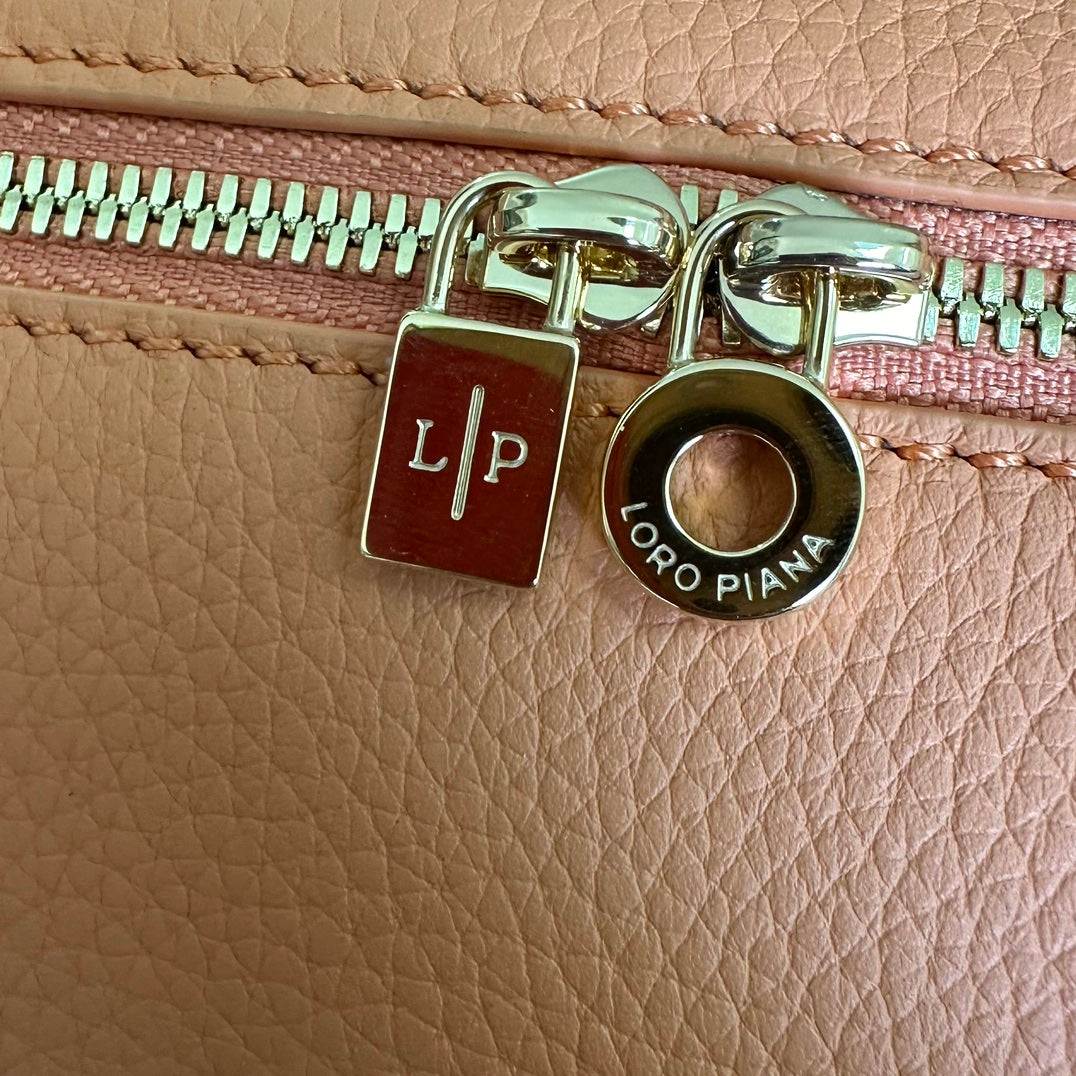 LORO PIANA EXTRA POCKET L19 IN MANGO ORANGE GRAINED CALFSKIN WITH GOLD HARDWARE