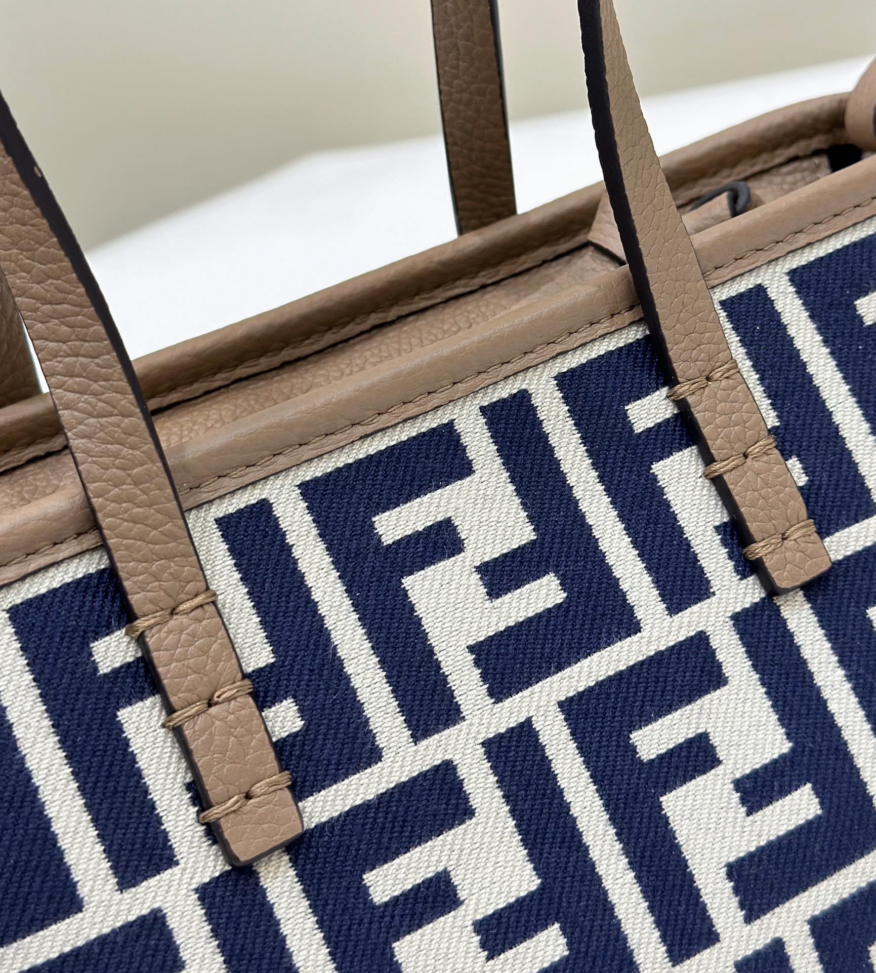FENDI MINI ROLL BAG 15 MIDNIGHT BLUE MIX WHITE FF JACQUARD FABRIC