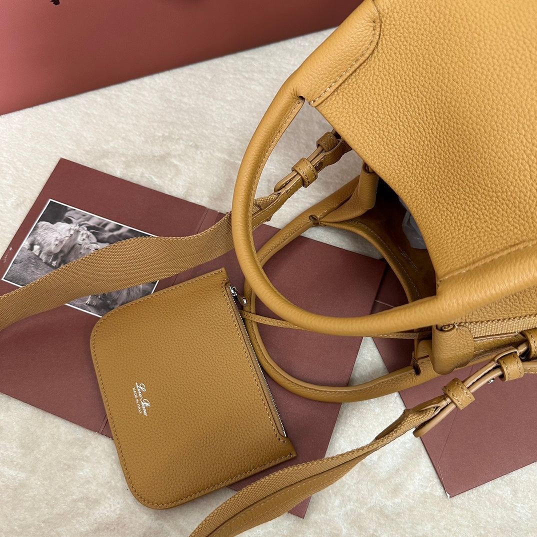 LORO PIANA SMALL 21 BALE BAG IN MUSTARD YELLOW GRAINED CALFSKIN