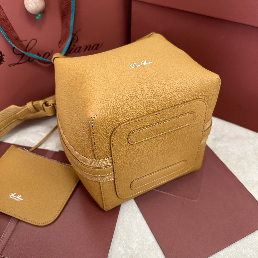LORO PIANA SMALL 21 BALE BAG IN MUSTARD YELLOW GRAINED CALFSKIN