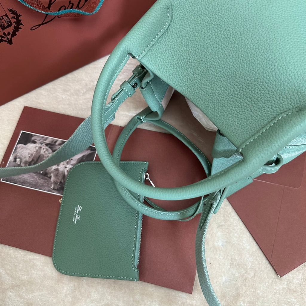 LORO PIANA SMALL 21 BALE BAG IN GREEN MINT GRAINED CALFSKIN